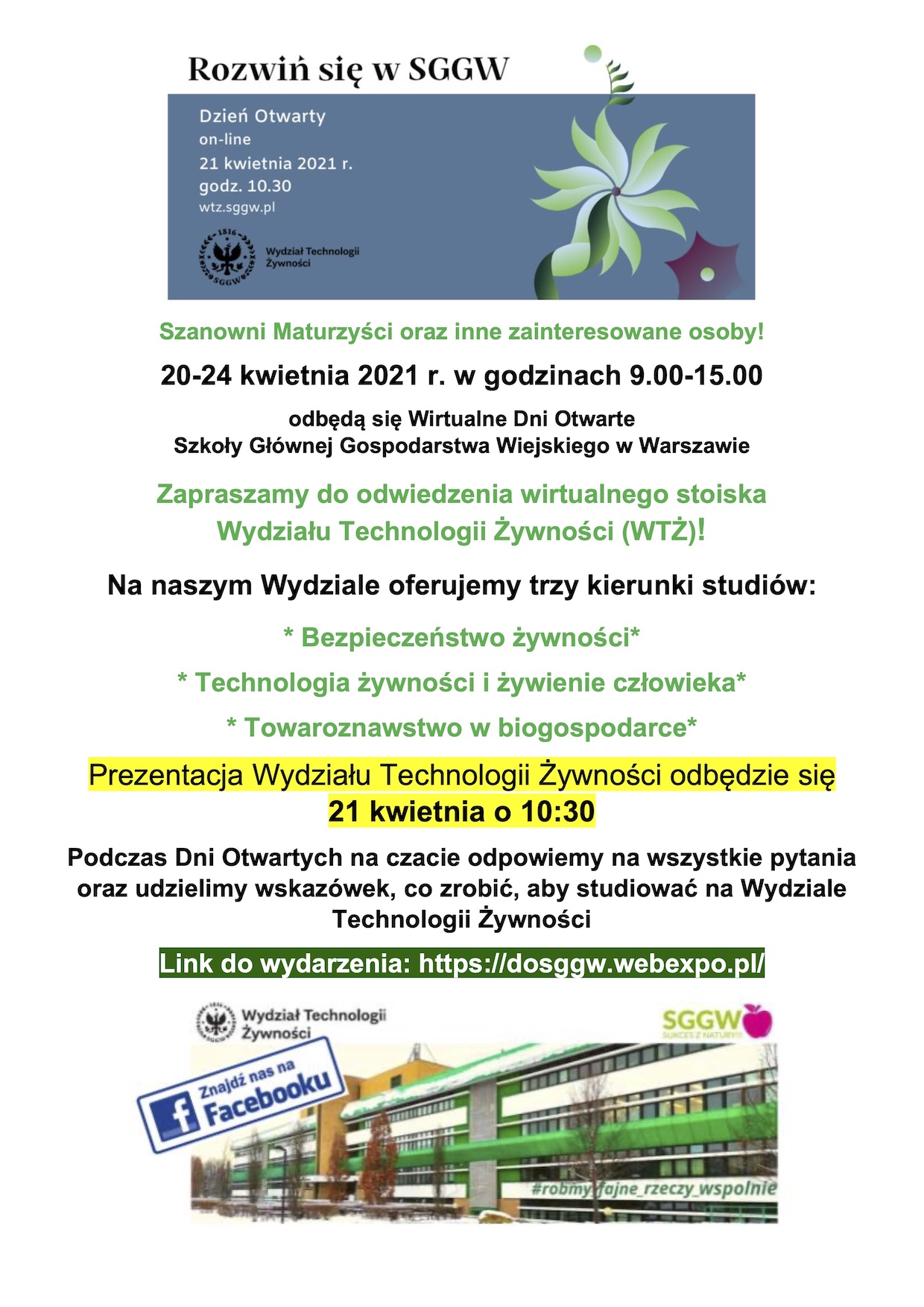 Zaproszenie na Dzień Otwarty WTŻ SGGW